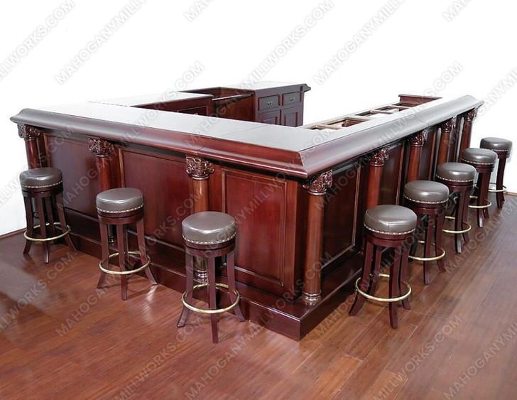12ft Mahogany U Shape English Pub Bar Set w// 9 Barstools