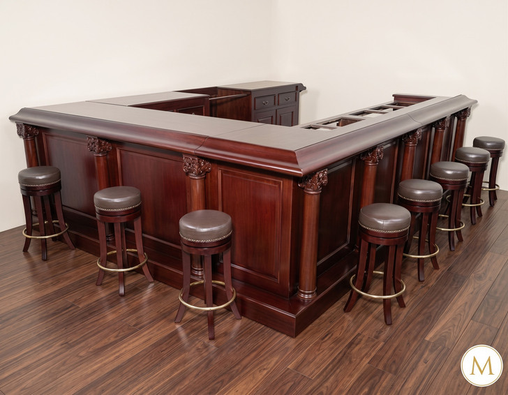 12ft Dark Mahogany U Shape Pub Bar w/ 9 Barstools