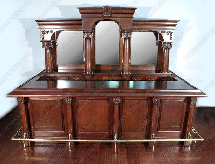 12ft English Mahogany Tavern Pub Bar w/ Marble Top & Deep Bartender Prep Area