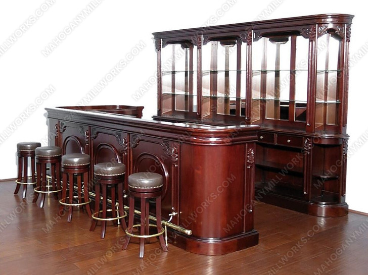 12ft Solid Mahogany Mirror back Pub Bar w/ 5 Bar Stools