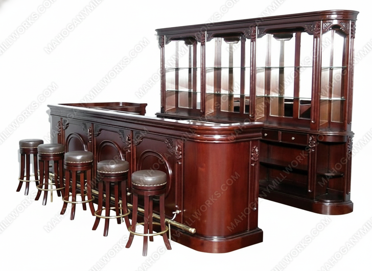 12ft Mahogany Mirror back Pub Bar w/ 5 Bar Stools
