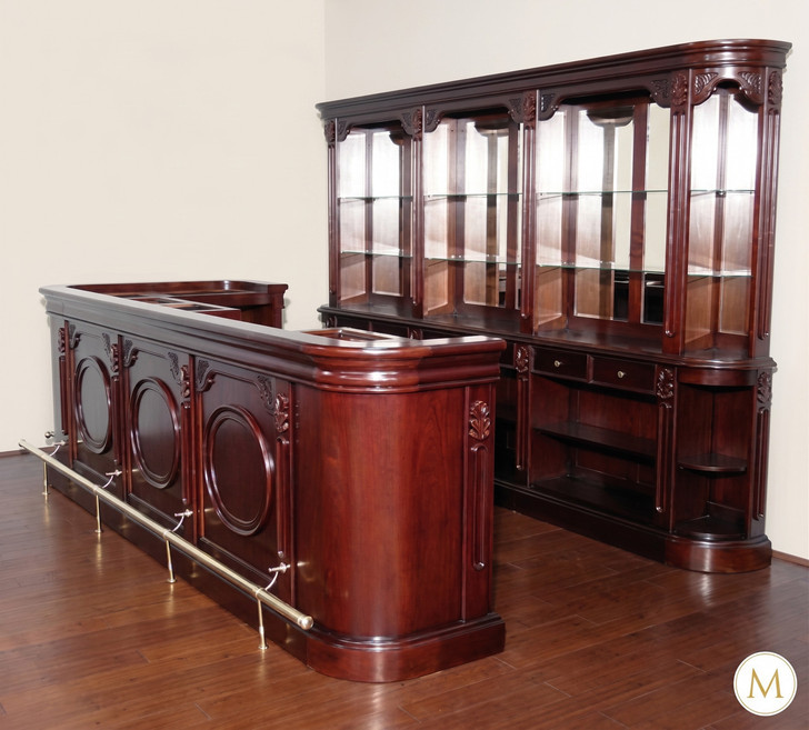 12ft Classic Cherry Pub Bar Set w/ 5 Leather Barstools