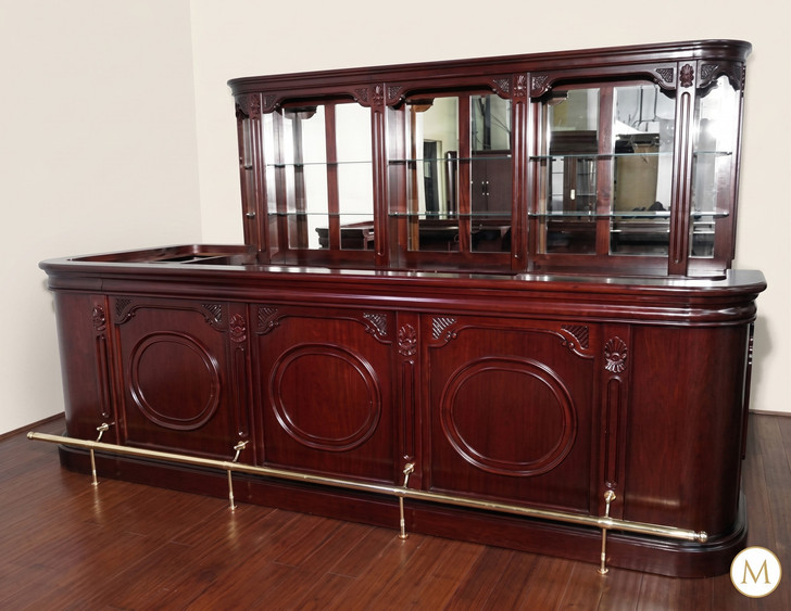 12ft Classic Cherry Pub Bar Set w/ 5 Leather Barstools