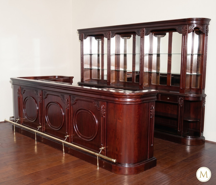 12ft Classic Cherry Pub Bar Set w/ 5 Leather Barstools