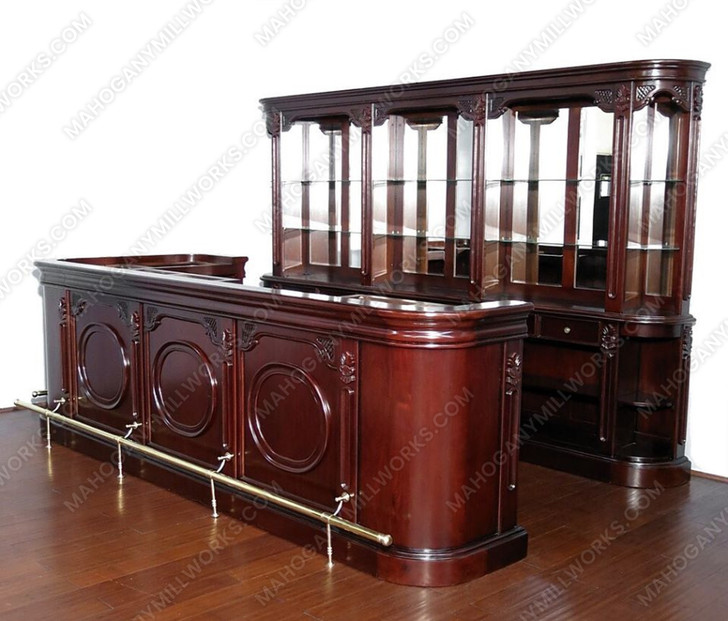 12ft Solid Mahogany Mirror back Pub Bar w/ Rails