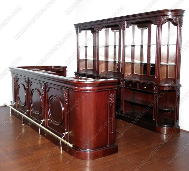 12ft Solid Mahogany Mirror back Pub Bar w/ Rails