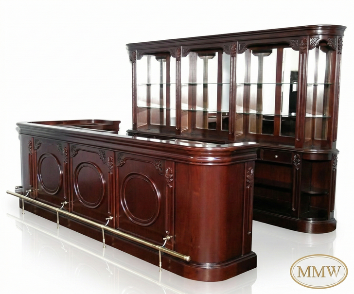 12ft L-Shape Pub Bar w/ Brass Rails