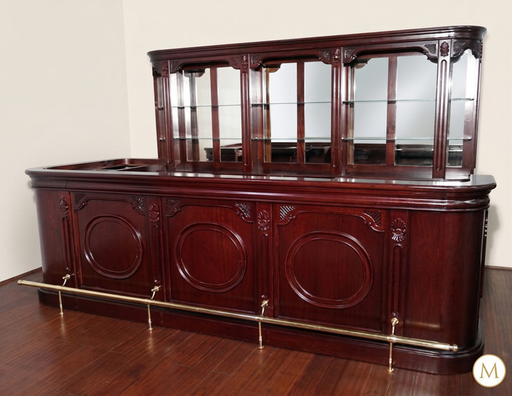 12ft Cherry L-Shape Pub Bar w/ Brass Rails
