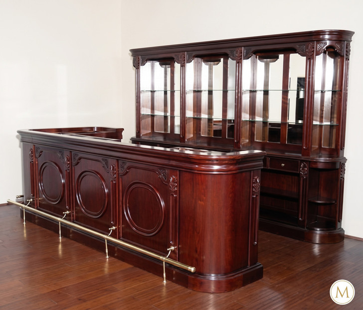 12ft Cherry L-Shape Pub Bar w/ Brass Rails