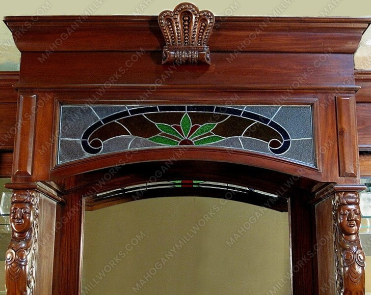 13ft Mahogany Traditional Pub Bar w/ Stained Glass