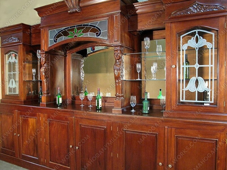 13ft Mahogany Traditional Pub Bar w/ Stained Glass