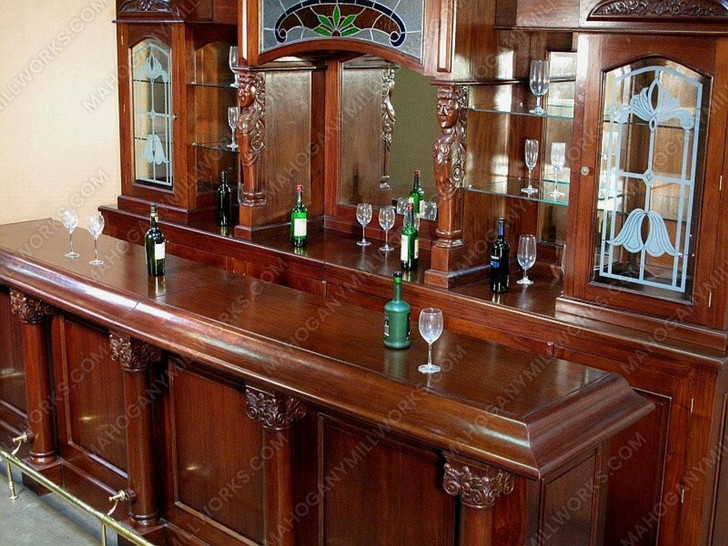 13ft Mahogany Traditional Pub Bar w/ Stained Glass