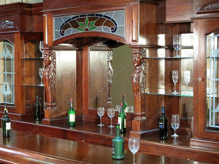 13ft Mahogany Traditional Pub Bar w/ Stained Glass