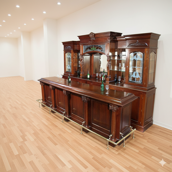 13ft Mahogany Traditional Pub Bar w/ Stained Glass