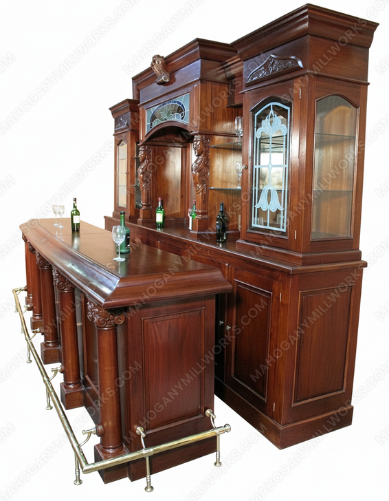 13ft Mahogany Traditional Pub Bar w/ Stained Glass