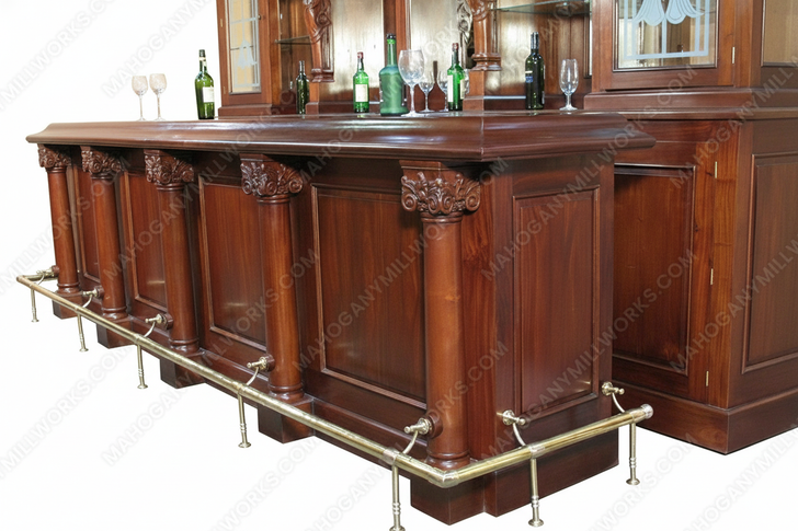 13ft Mahogany Traditional Pub Bar w/ Stained Glass