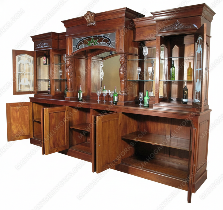 13ft Mahogany Traditional Pub Bar w/ Stained Glass