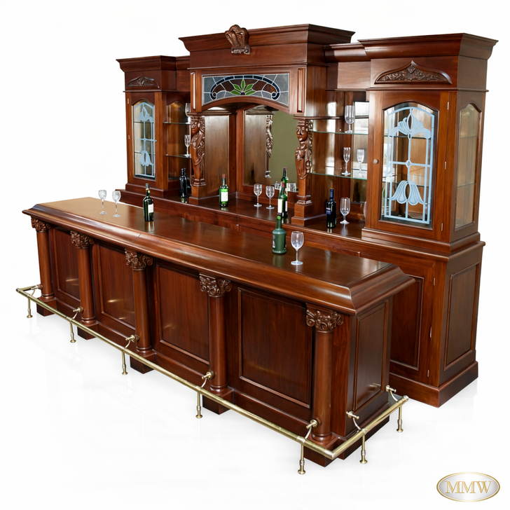 13ft Mahogany Pub Bar w/ Stained Glass