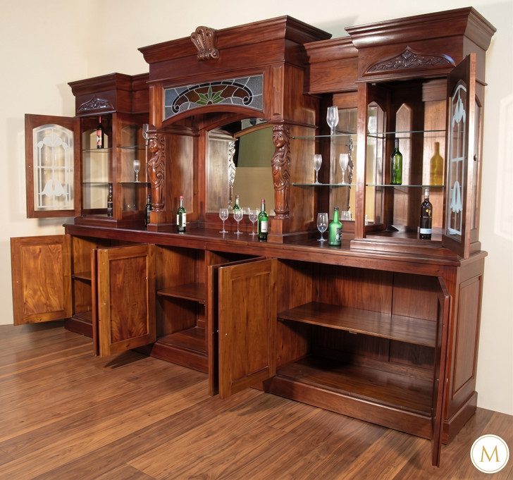 13ft Mahogany Pub Bar w/ Stained Glass