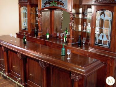 13ft Mahogany Pub Bar w/ Stained Glass
