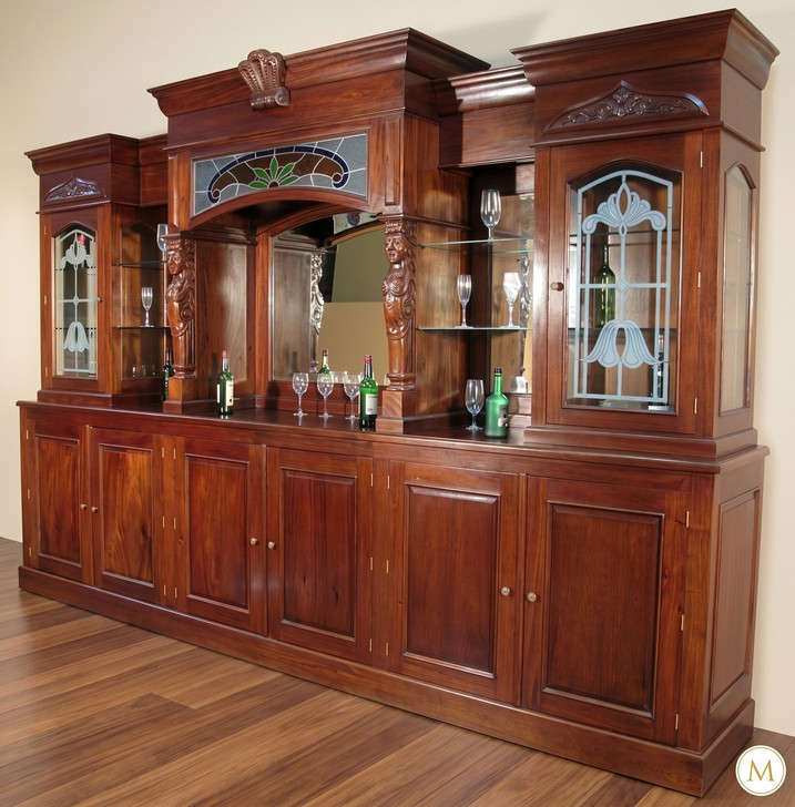 13ft Mahogany Pub Bar w/ Stained Glass