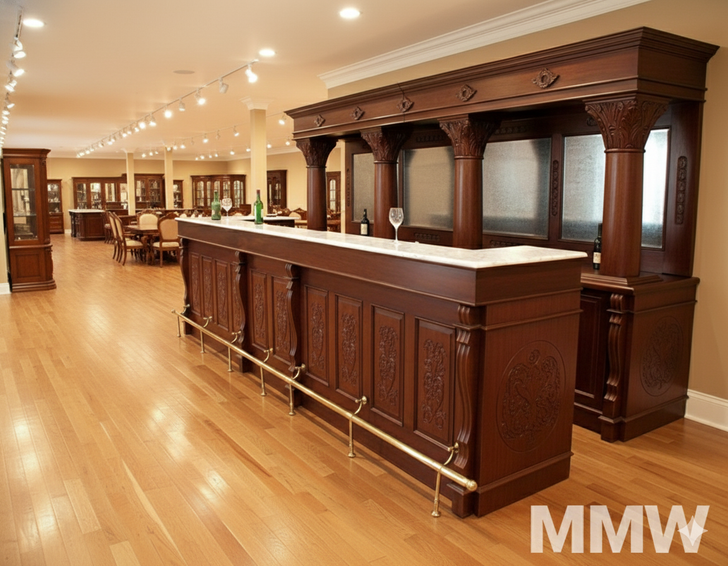 16ft Mahogany Marble top Home Pub Bar w/ Mirrors & Brass Rails