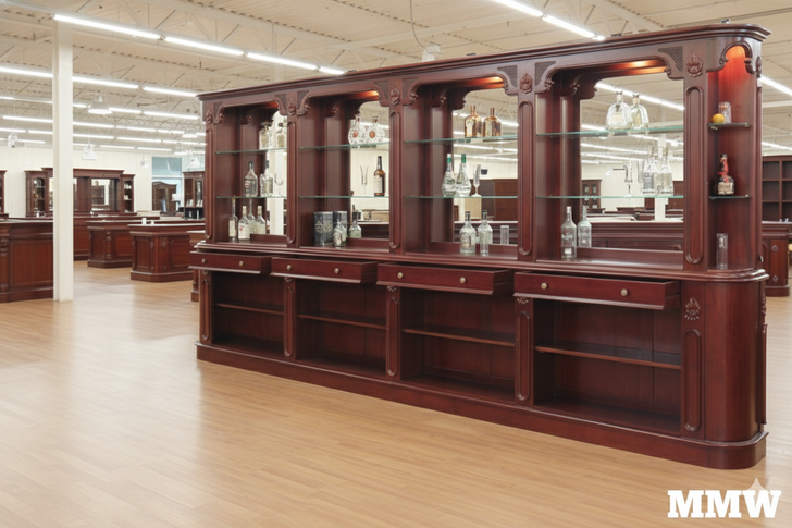 17.5ft Classic Mahogany Pub Bar Set w/ Brass Footrails