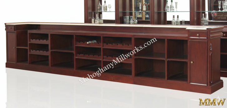 17.5ft Classic Mahogany Pub Bar Set w/ Brass Footrails
