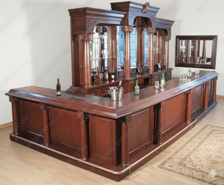 19.5ft Solid Mahogany L-Shape Corner Bar