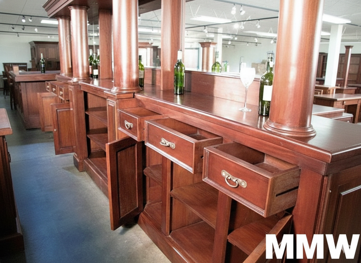 19.5ft Distressed Mahogany L-Shape Corner Bar