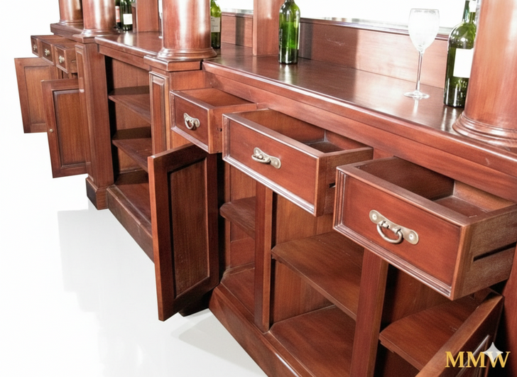 19.5ft Distressed Mahogany L-Shape Corner Bar