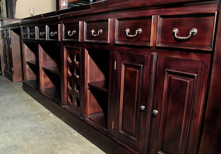 25FT Solid Mahogany Carved Canopy Home Pub Bar w/ Rails & Stained Glass