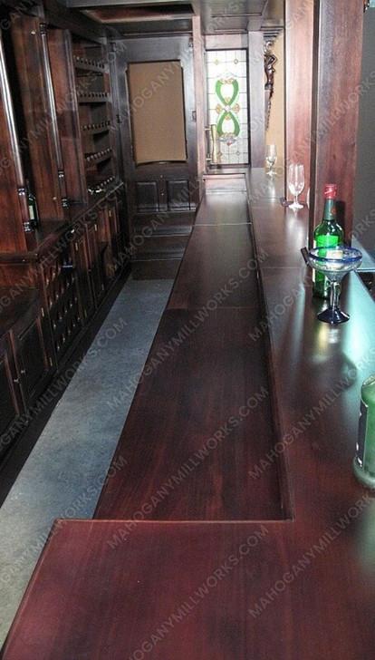 25ft Solid Mahogany Carved Canopy Home Pub Bar w/ Rails & Stained Glass