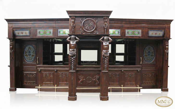 25ft Magnificent Mahogany Carved Statues Canopy Pub Bar