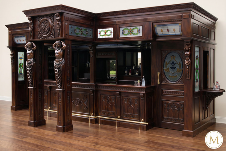 25ft Magnificent Mahogany Carved Statues Canopy Pub Bar