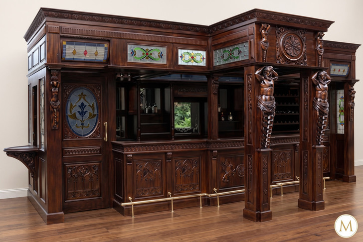 25ft Magnificent Mahogany Carved Statues Canopy Pub Bar