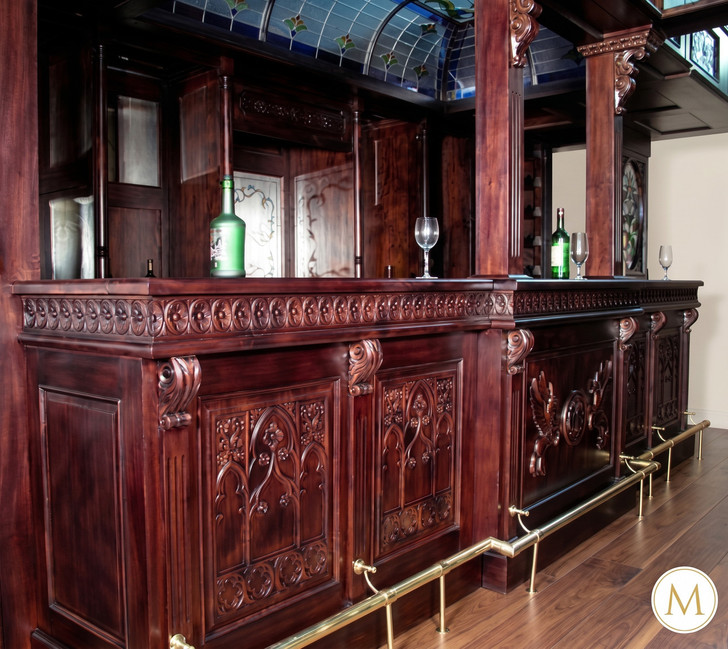 25ft Magnificent Mahogany Carved Statues Canopy Pub Bar