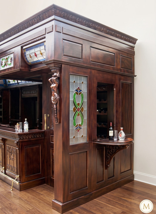 25ft Magnificent Mahogany Carved Statues Canopy Pub Bar
