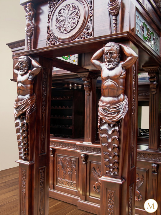 25ft Magnificent Mahogany Carved Statues Canopy Pub Bar