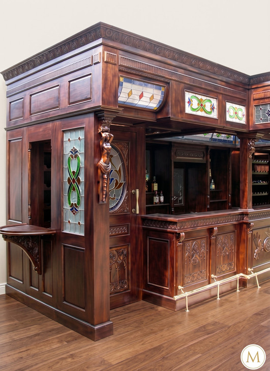 25ft Magnificent Mahogany Carved Statues Canopy Pub Bar
