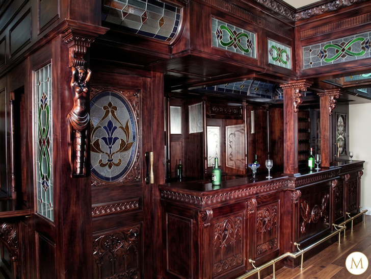 25ft Magnificent Mahogany Carved Statues Canopy Pub Bar