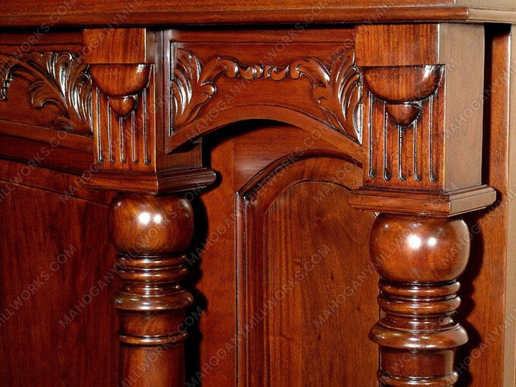 33ft Mahogany Hand-Carved Wall Paneling Unit w/ Fluted Columns