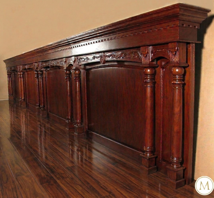 33ft Mahogany Hand-Carved Wall Paneling Unit w/ Fluted Columns