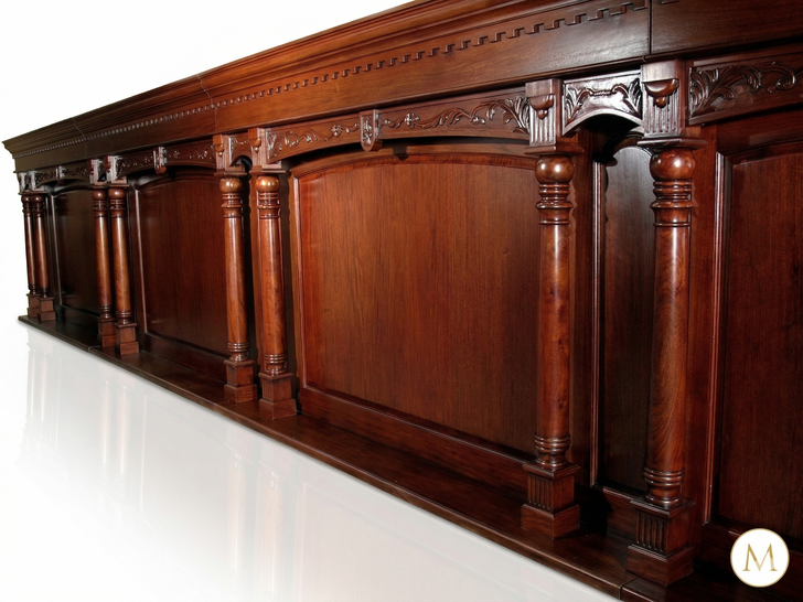 33ft Mahogany Hand-Carved Wall Paneling Unit w/ Fluted Columns