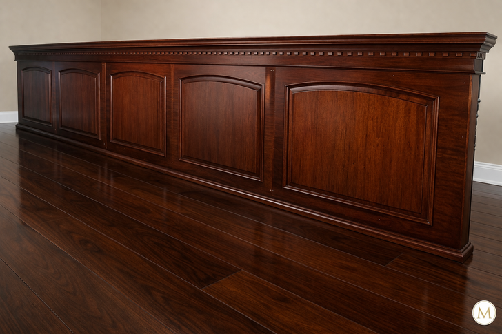33ft Mahogany Hand-Carved Wall Paneling Unit w/ Fluted Columns