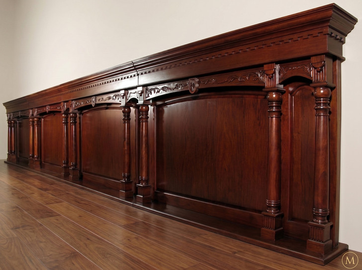 33ft Mahogany Hand-Carved Wall Paneling Unit w/ Fluted Columns