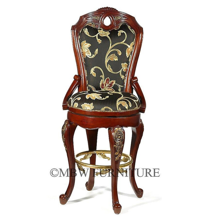 5 Piece Italian inlay Marquetry Marble Top Pub Bar Set w/ 4 Barstools