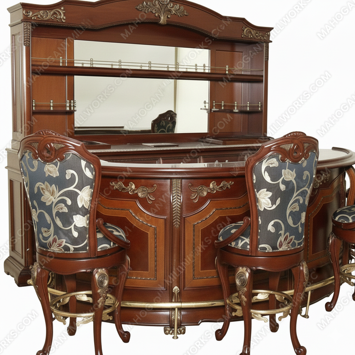 5 Piece Italian inlay Marquetry Marble Top Pub Bar Set w/ 4 Barstools