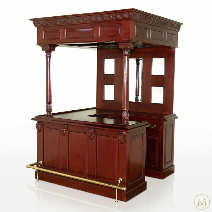 5.5ft Dark Cherry Stained Glass Canopy Home Bar