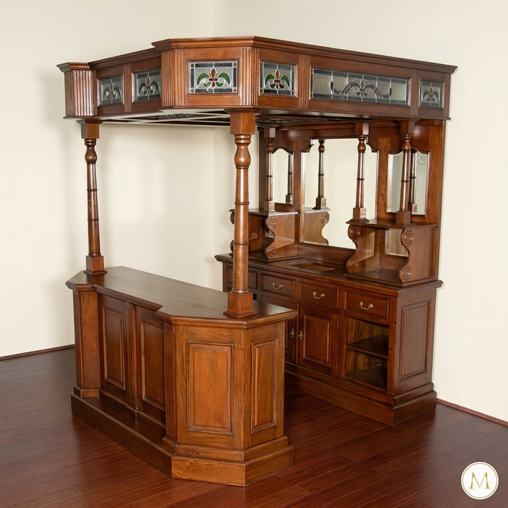 6.5ft Mahogany Stained Glass Canopy Bar